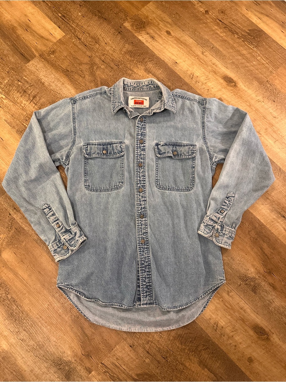 Wrangler Light Blue Denim Button-Down Shirt - Men's Long Sleeve